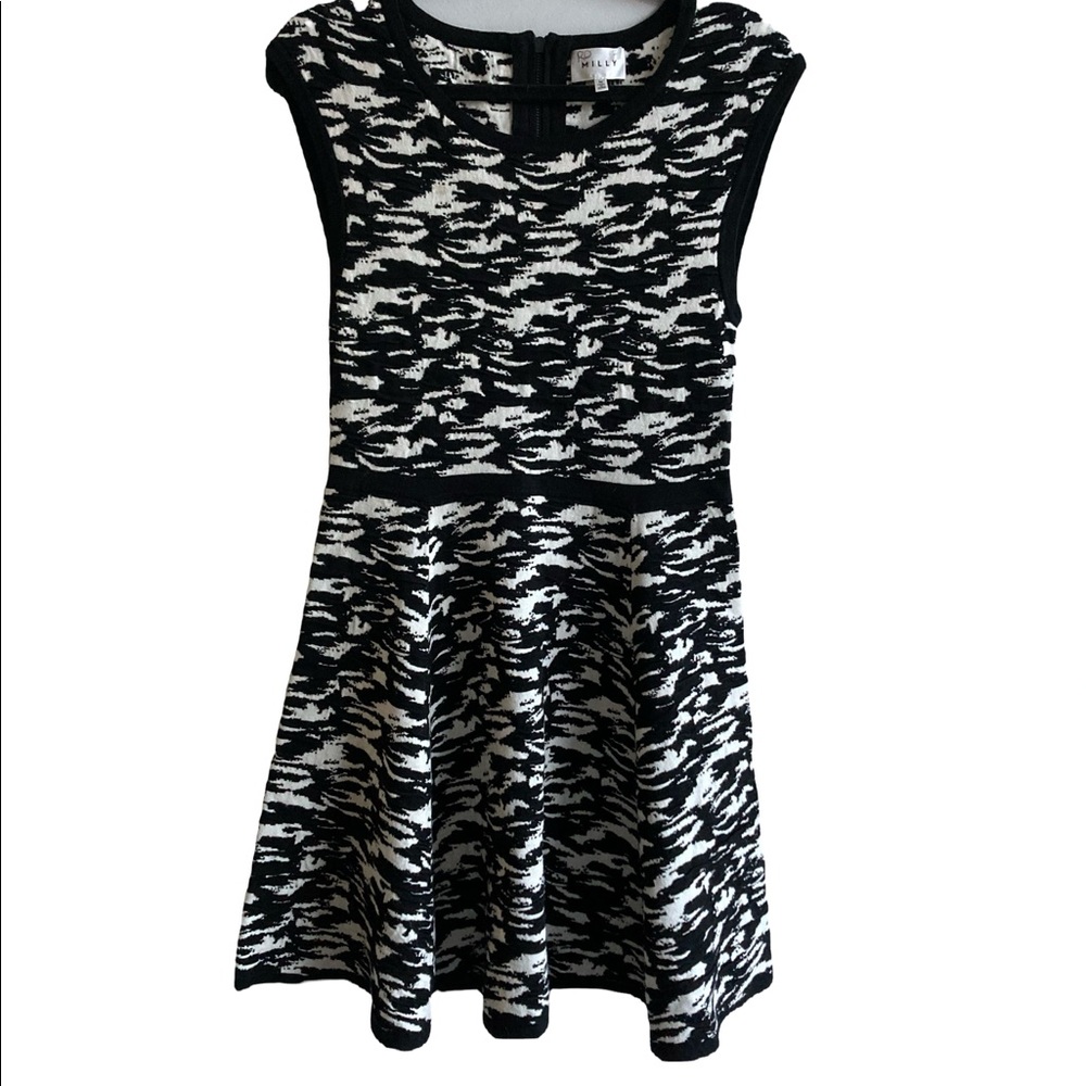 MILLY | black and white high neck skater dress